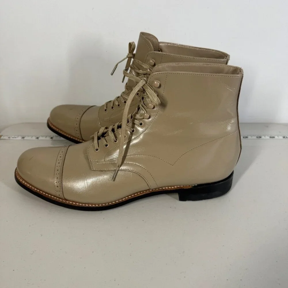Stacy Adams Leather Upper Cap Toe Lace Up Boots Size 10 D Dress Shoes Formal
